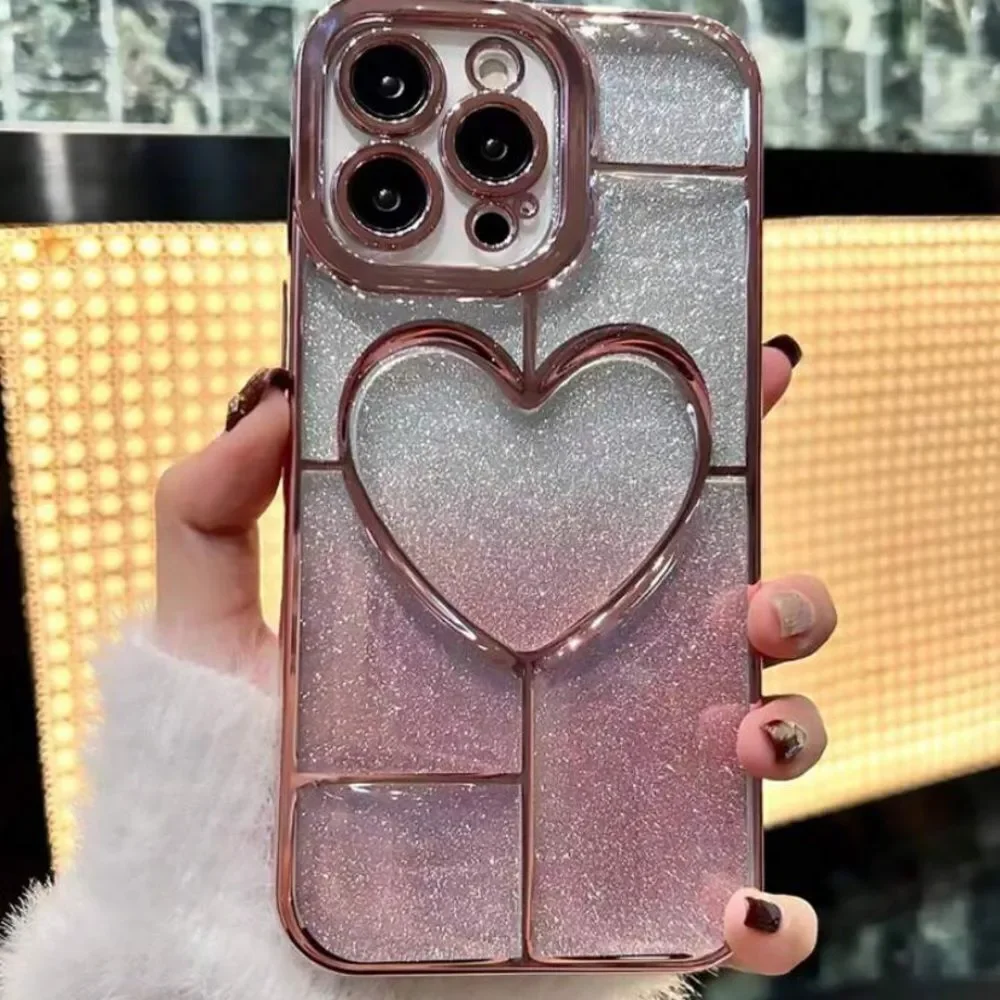3for$20 NEW Anti-fall Plating 3d Heart-shaped Simple Dope Phone Case 15 pro max